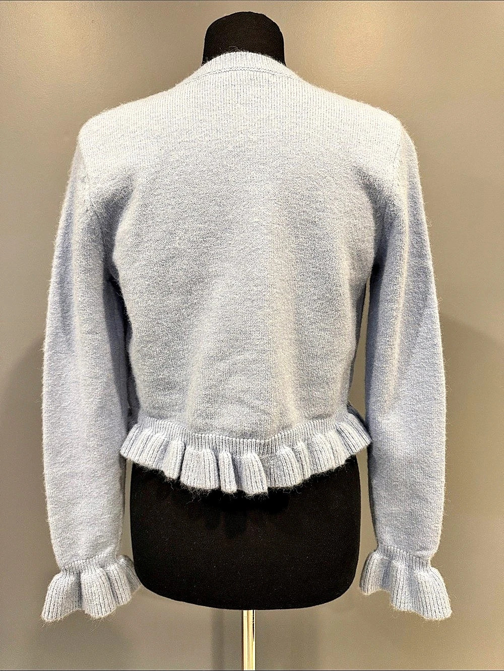 endless rose Fuzzy Ruffled Cardigan Blue Small - Picture 2 of 4